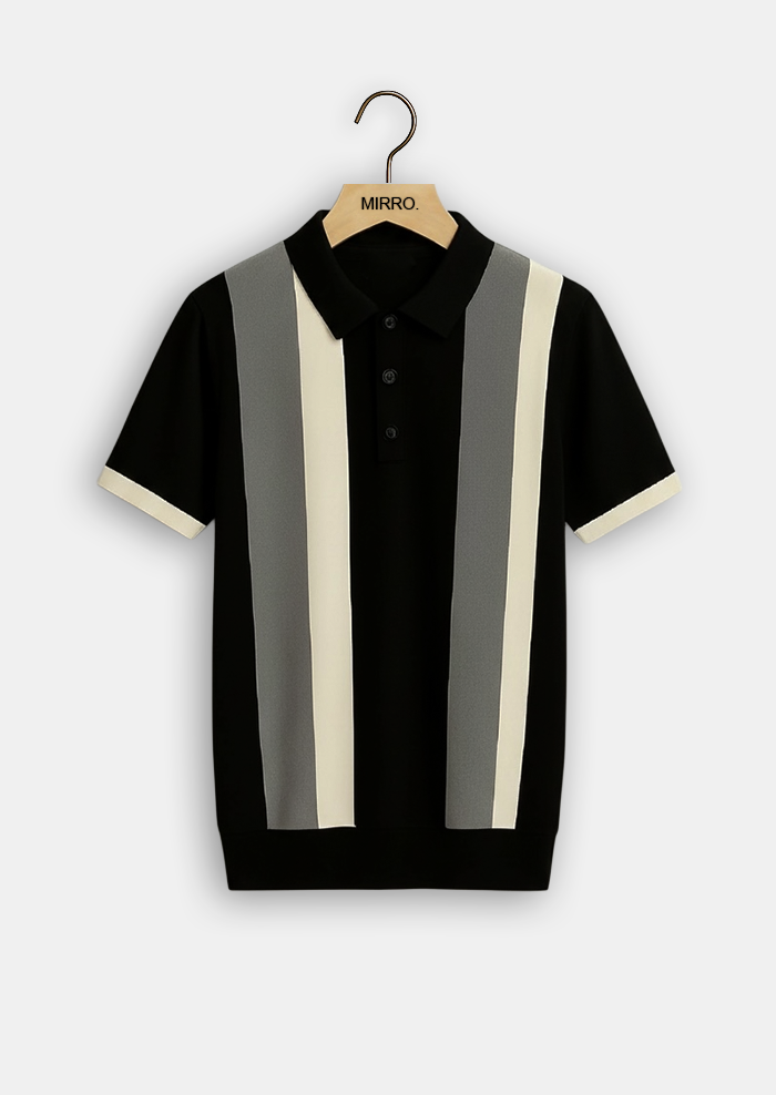 Contrast Stripe Zip Polo