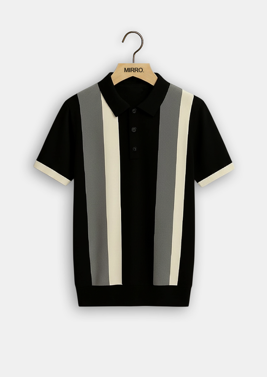 Contrast Stripe Zip Polo