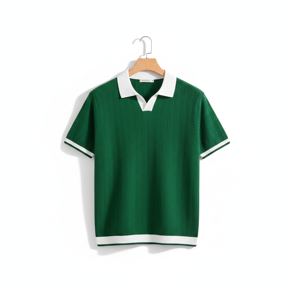 Men's Lapel Jacquard Texture Slim-fit Short Sleeve