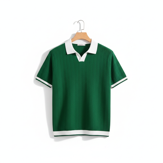 Men's Lapel Jacquard Texture Slim-fit Short Sleeve