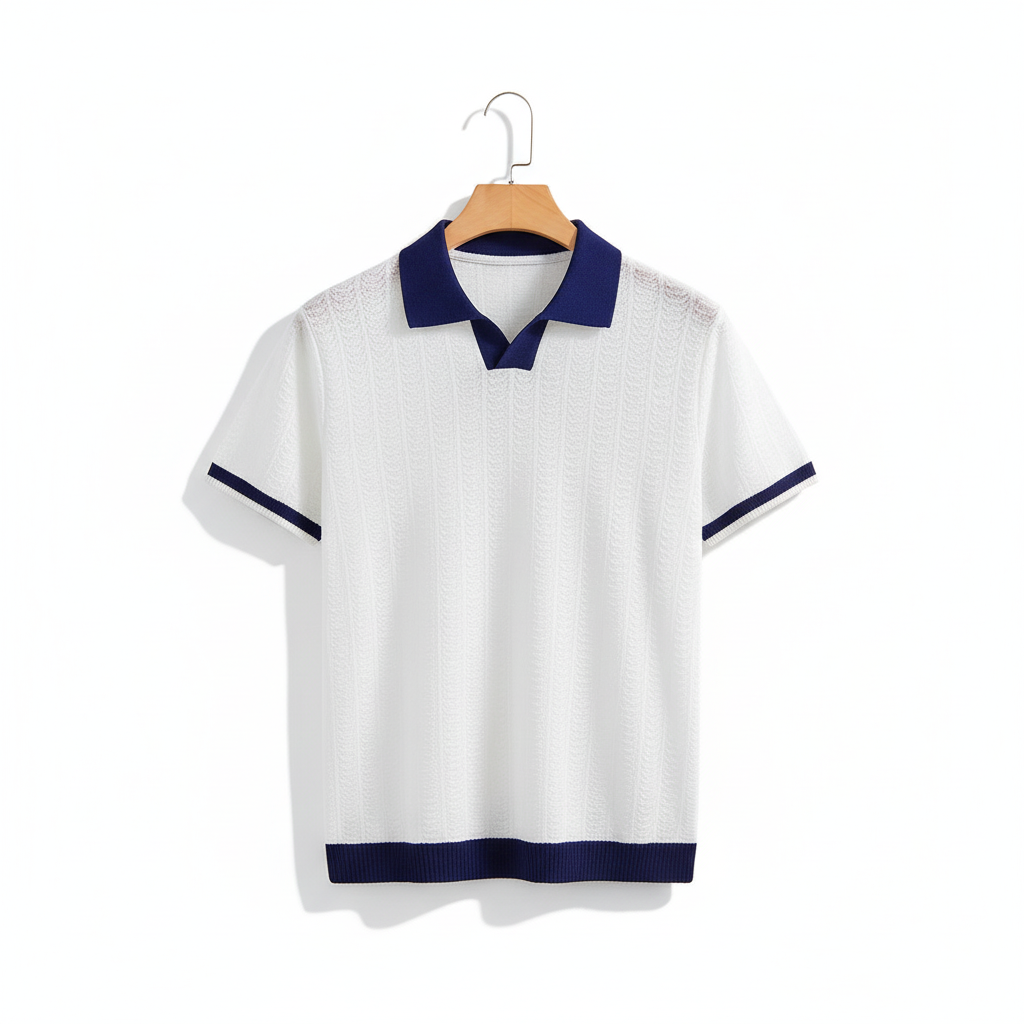 Men's Lapel Jacquard Texture Slim-fit Short Sleeve