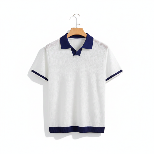 Men's Lapel Jacquard Texture Slim-fit Short Sleeve