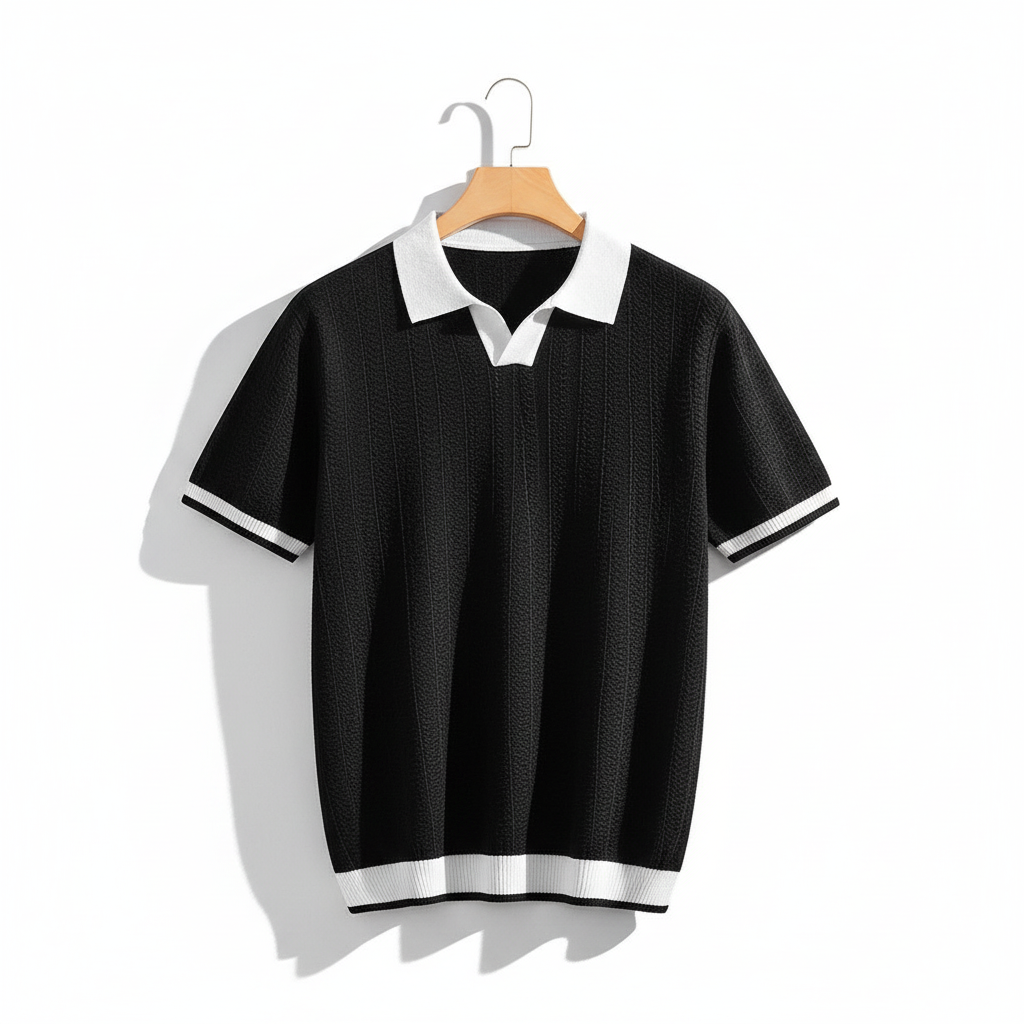 Men's Lapel Jacquard Texture Slim-fit Short Sleeve