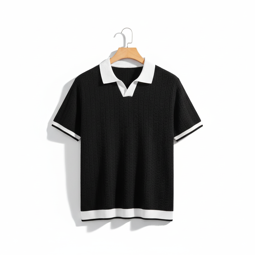 Men's Lapel Jacquard Texture Slim-fit Short Sleeve