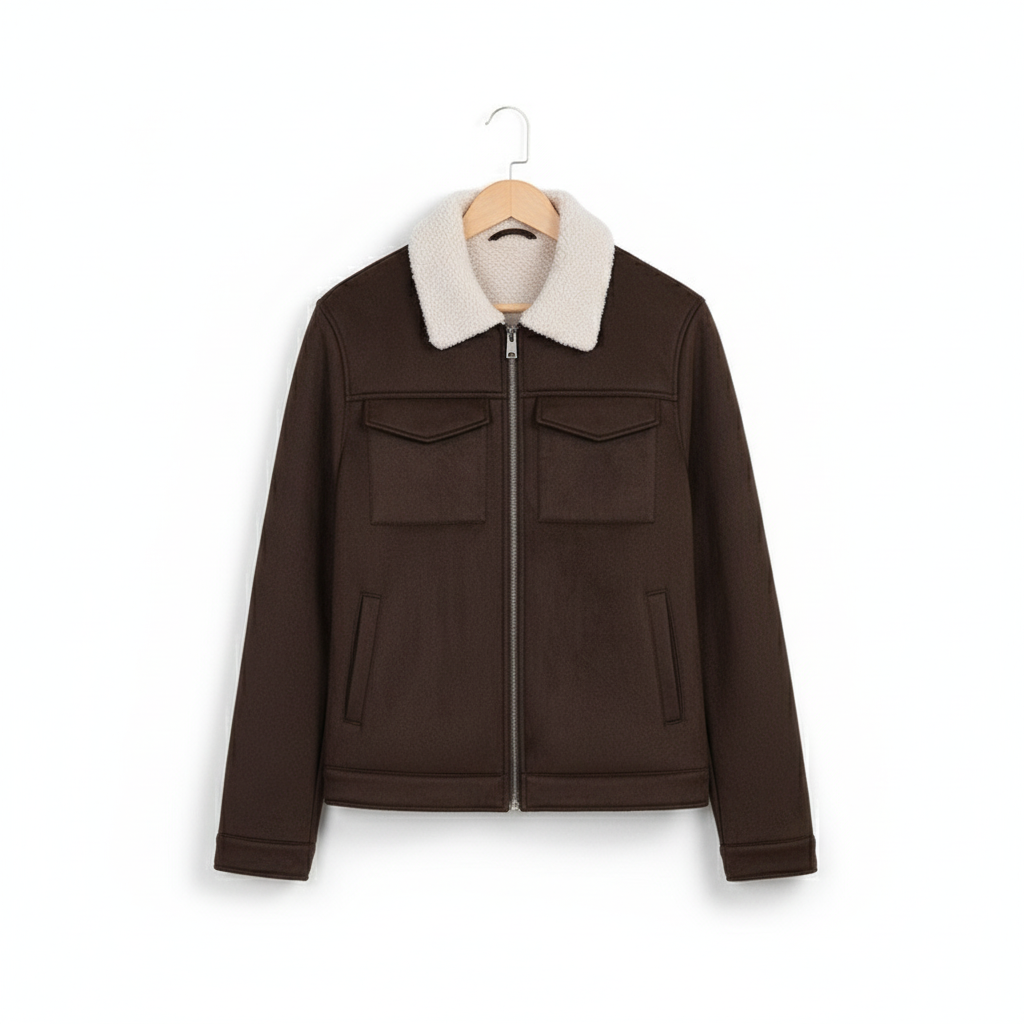 Men's Lamb Fur Collar Splicing Coat