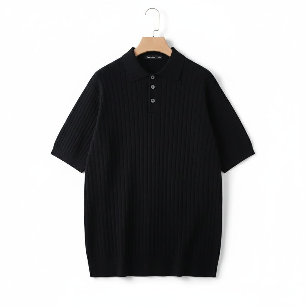 Knitted Solid Color Polo Collar Base Short Sleeve