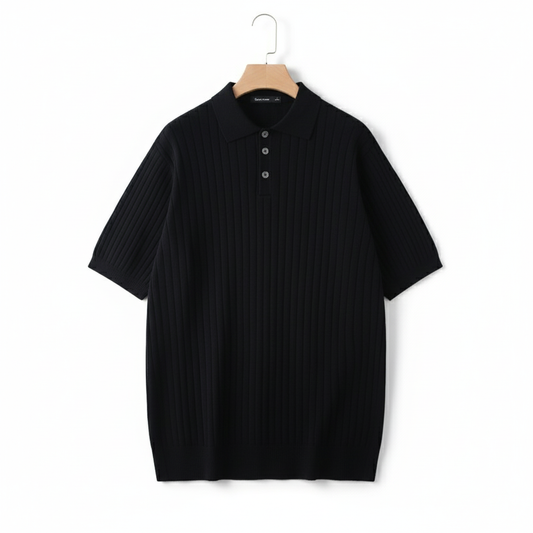 Knitted Solid Color Polo Collar Base Short Sleeve