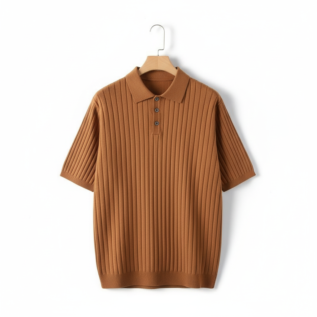 Knitted Solid Color Polo Collar Base Short Sleeve