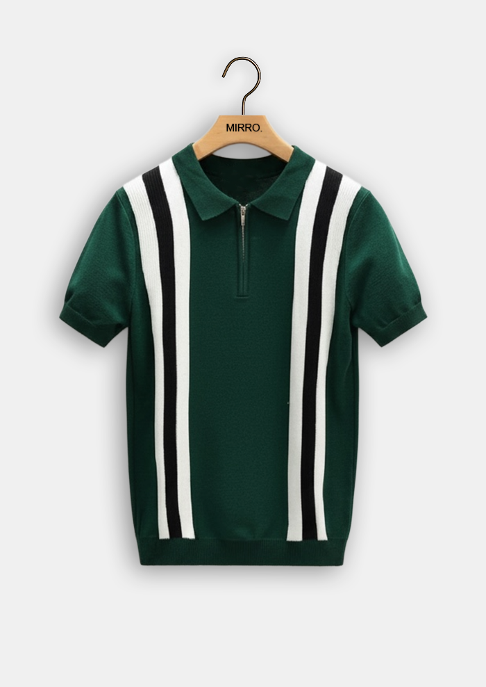 Contrast Stripe Zip Polo