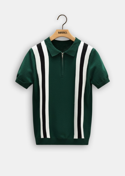 Contrast Stripe Zip Polo