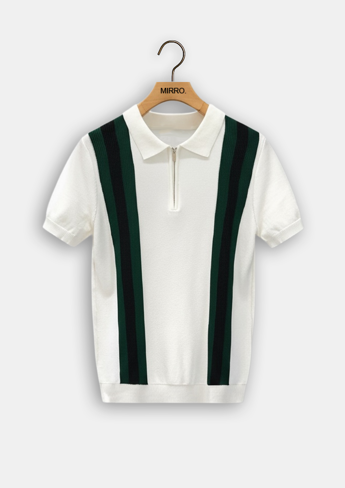 Contrast Stripe Zip Polo