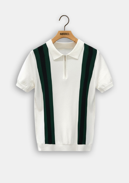 Contrast Stripe Zip Polo