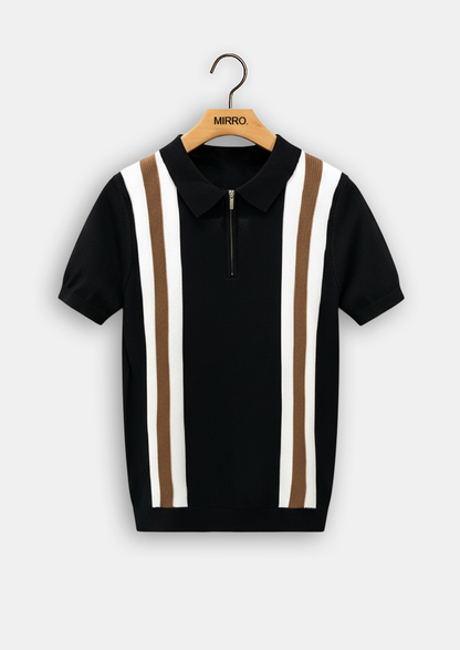 Contrast Stripe Zip Polo