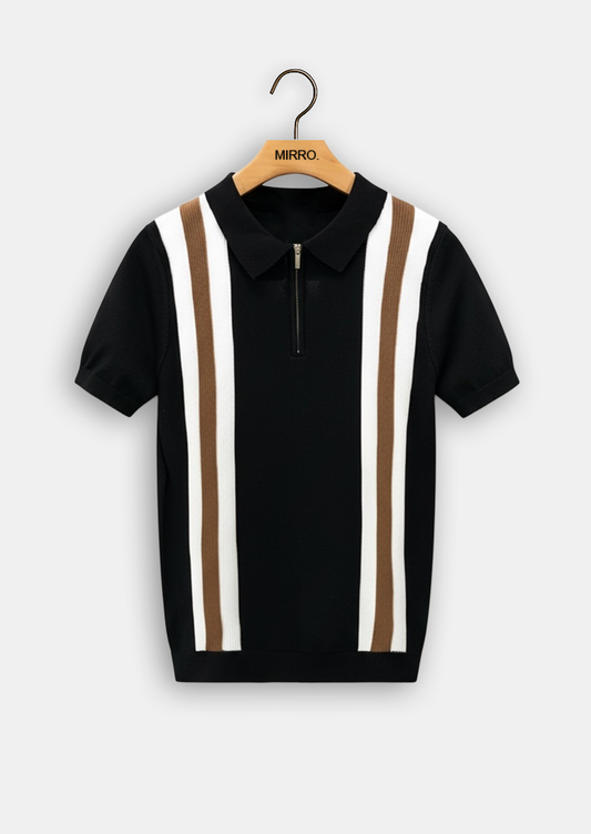 Contrast Stripe Zip Polo